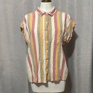 Threshold Rayon/Linen blend Button Up Shirt-Striped/Red/Mustard/Beige/Olive-Sz L